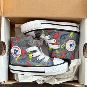 Converse Kids High-Tops - Gray with Colorful Dinosaurs